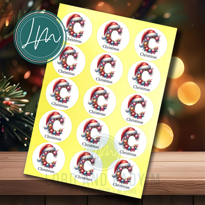 Personalised Initial Christmas Stickers | Alphabet Monogram