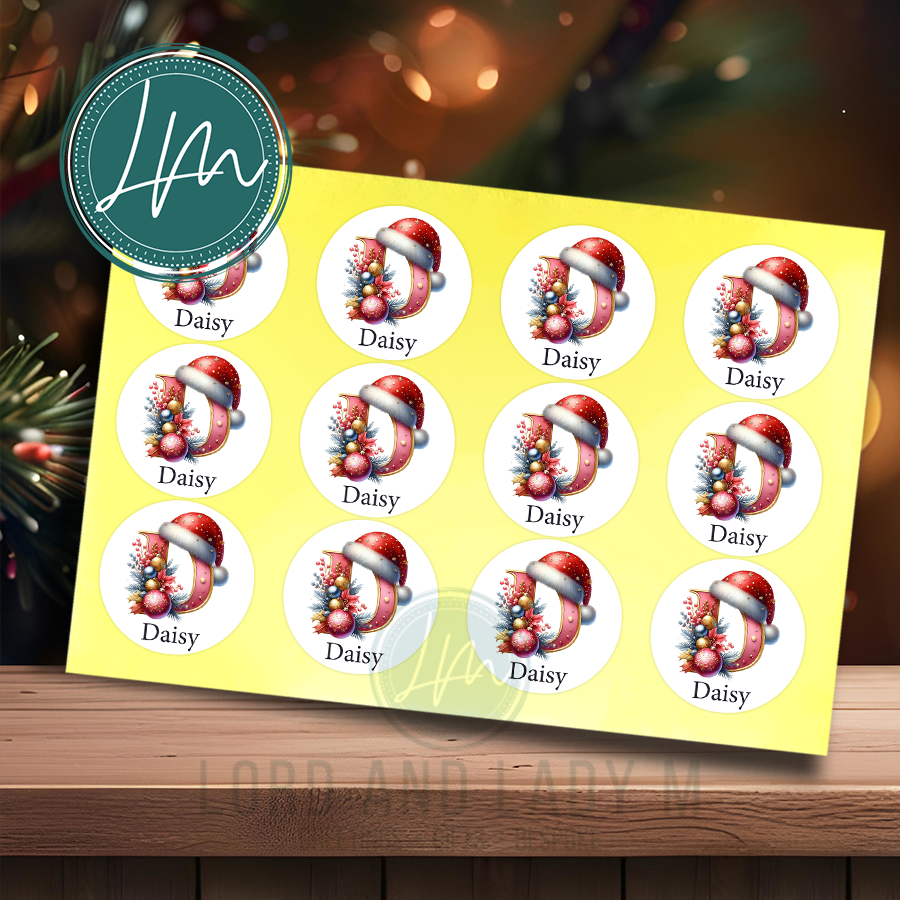 Personalised Initial Christmas Stickers | Alphabet Monogram