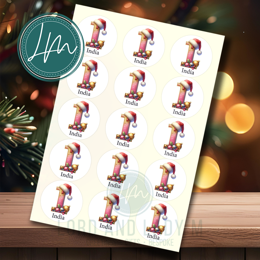 Personalised Initial Christmas Stickers | Alphabet Monogram