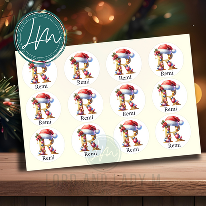 Personalised Initial Christmas Stickers | Alphabet Monogram