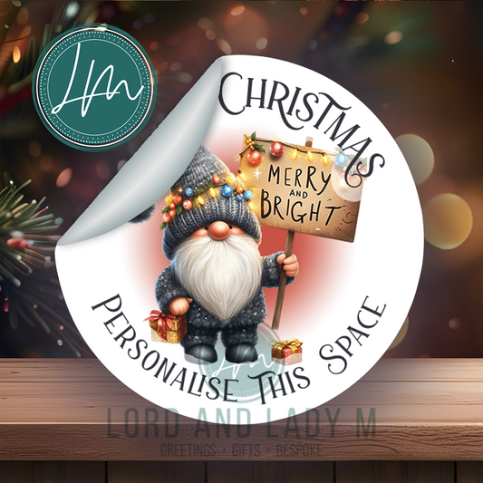 Personalised Christmas Stickers | Gnome WIth Lights