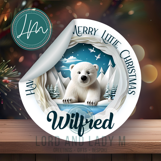 Personalised Christmas Stickers | Cute Polar Bear