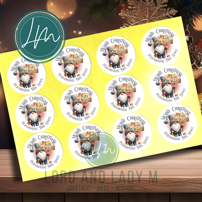 Personalised Christmas Stickers | Gnome WIth Lights