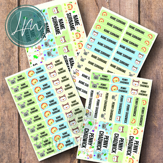 Vinyl Stick-on Name Labels - Colourful Cute Animals