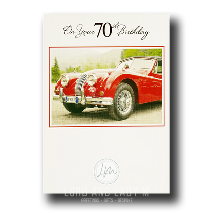 19cm - On Your 70th Birthday - Red Classic Car - E