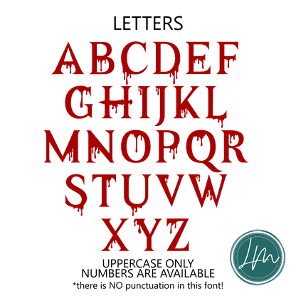 Full alphabet of personalised gothic font used for Halloween vinyl decals 