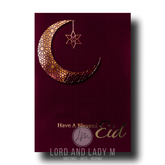19cm - Have a Blessed Eid - Purple & Gold Greeting Card - BGC