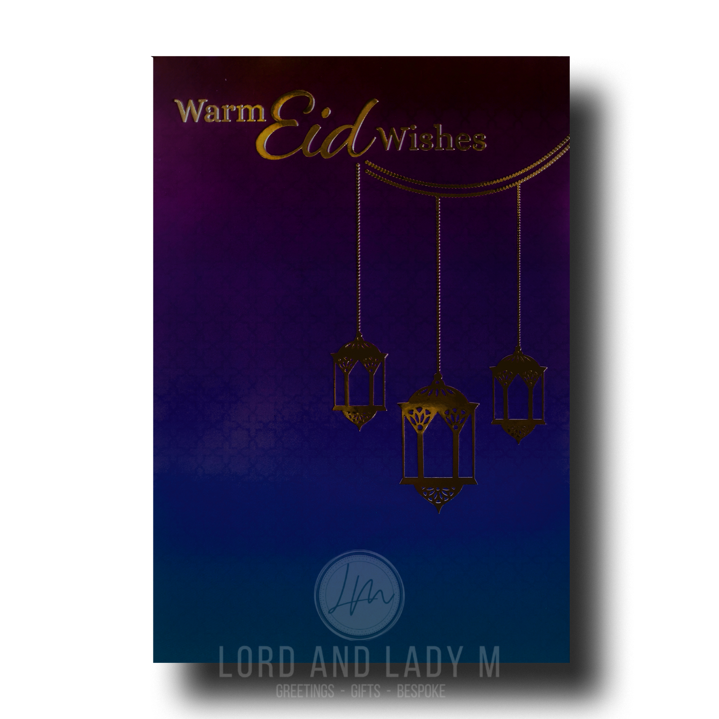 19cm - Warm Eid Wishes - Purple Teal Ombre & Gold Greeting Card - BGC