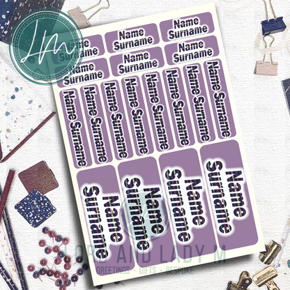 Vinyl Stick-on Name Labels - Navy Striped Text on Lilac