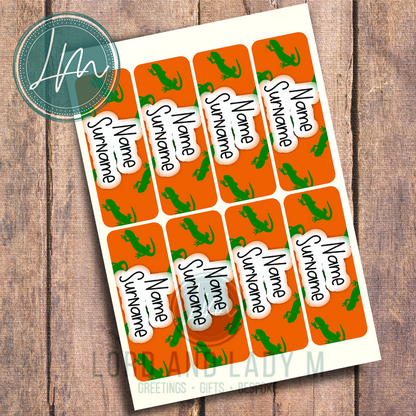 Vinyl Stick-on Name Labels - Orange Green Lizard