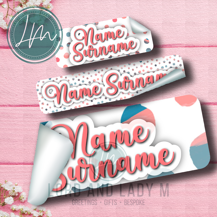 Vinyl Stick-on Name Labels - Peach Spots