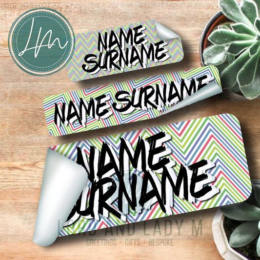 Vinyl Stick-on Name Labels - Wide Colourful Chevrons