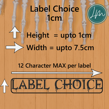 Halloween vinyl decal size information for a 1cm height label 