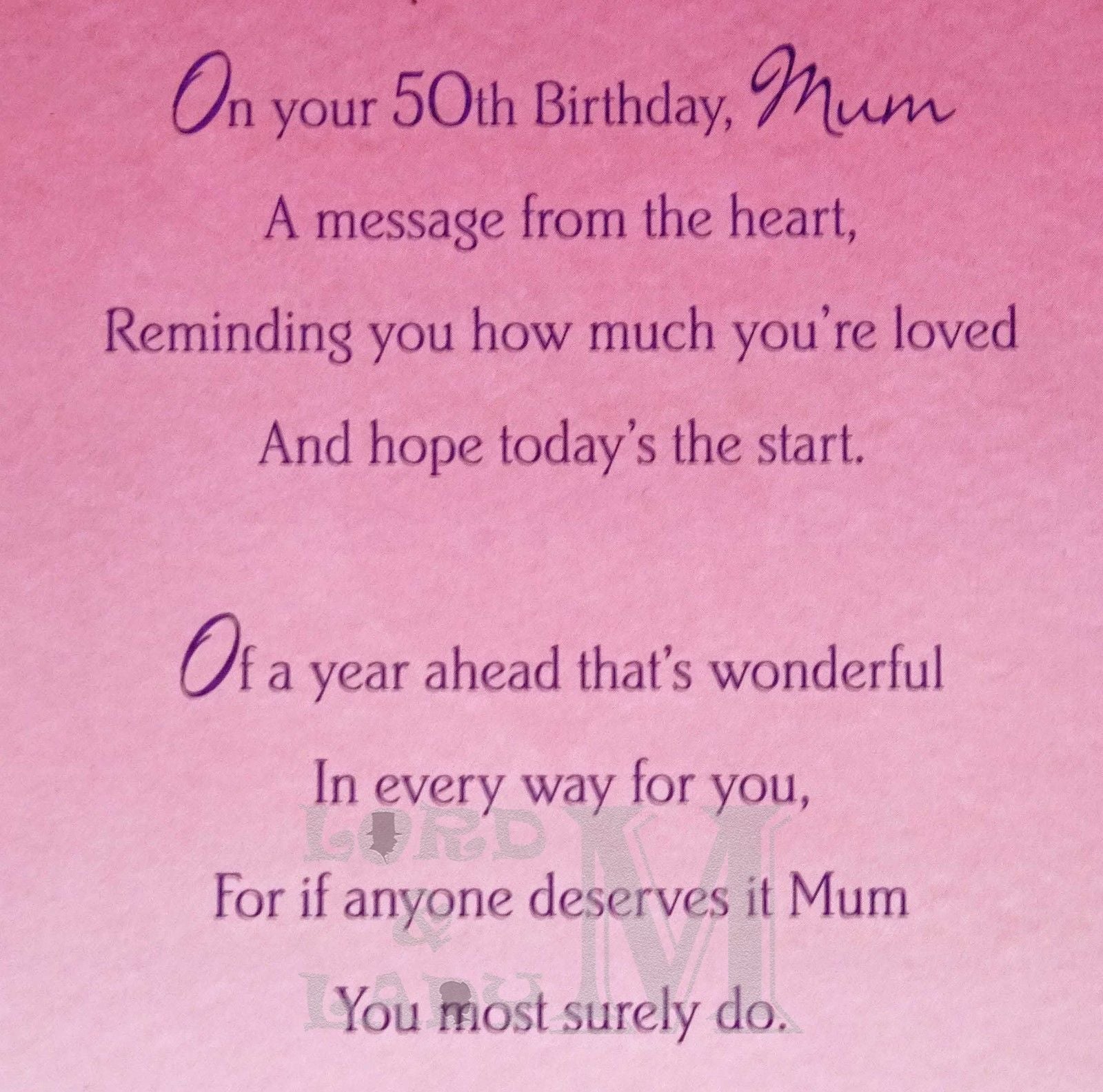 23cm - With Love Mum On Your Birthday 50