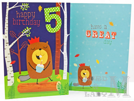 19cm - Happy Birthday 5 - Beaver With Cake - H