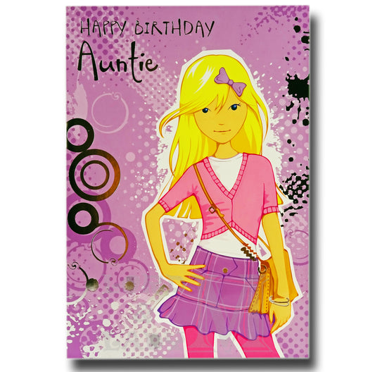 19cm - Happy Birthday Auntie - Purple Card - E