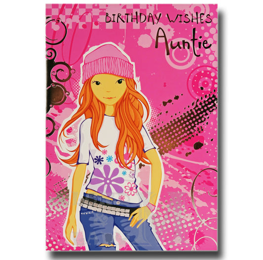 19cm - Birthday Wishes Auntie - Pink Card - E