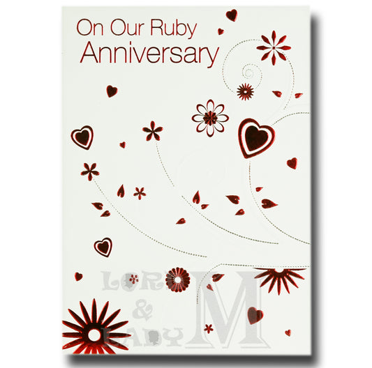 20cm - On Our Ruby Anniversary - Flowers Hearts -E
