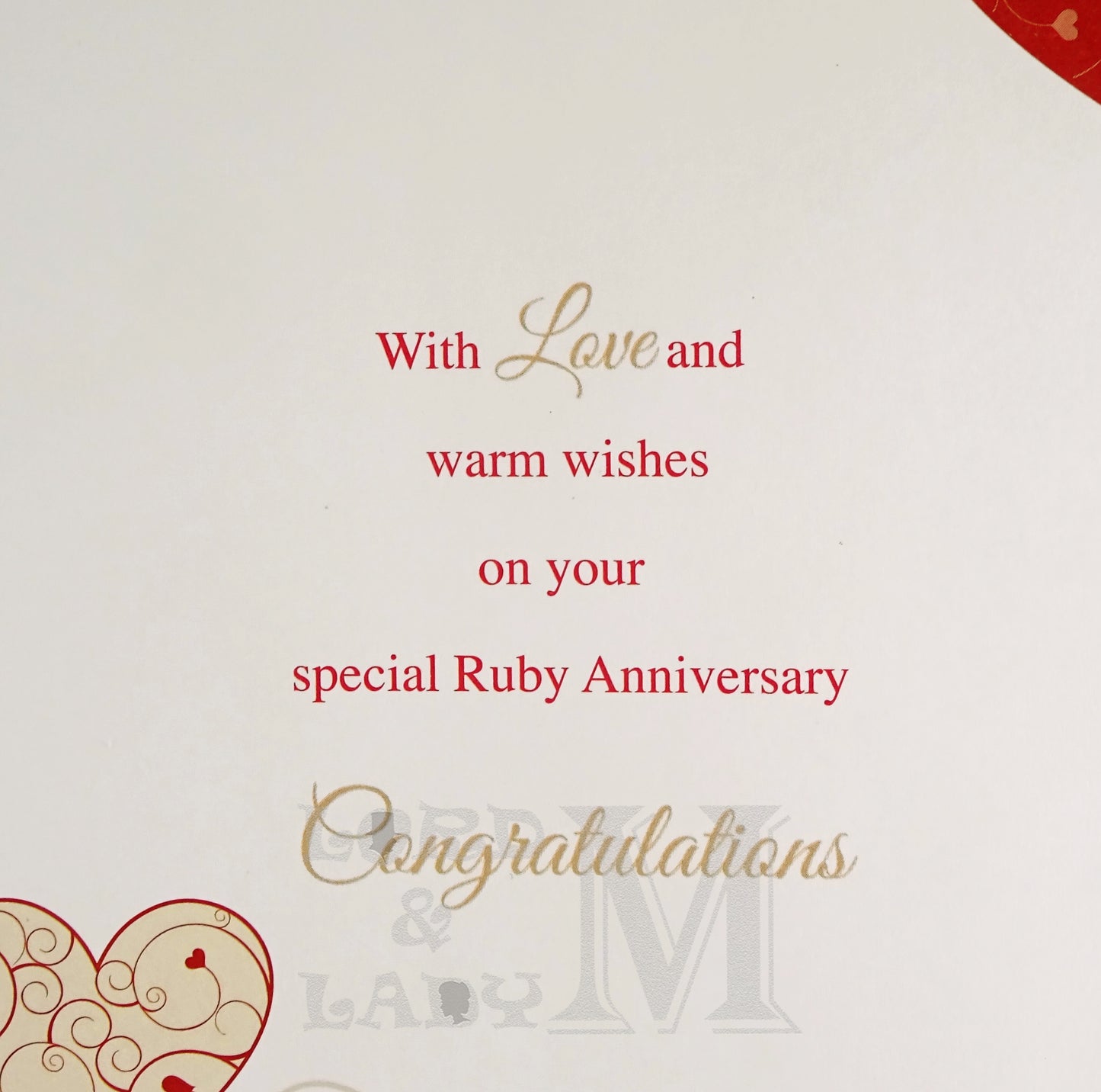 22cm - Congratulations On Your Ruby Wedding ..- KH