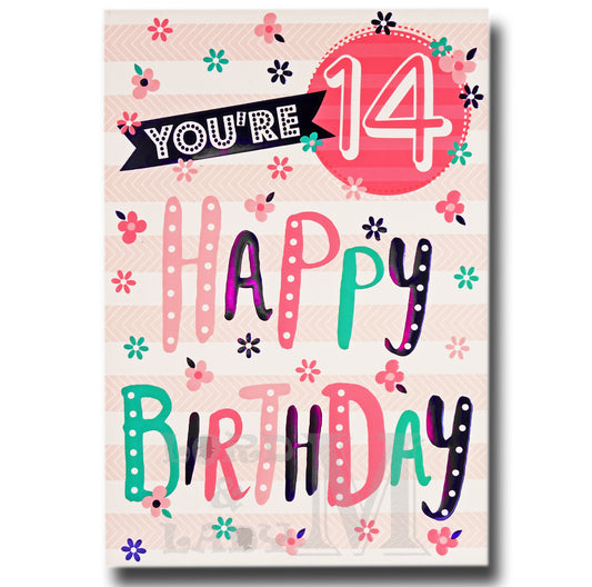 19cm - You're 14 Happy Birthday - Pink - BGC