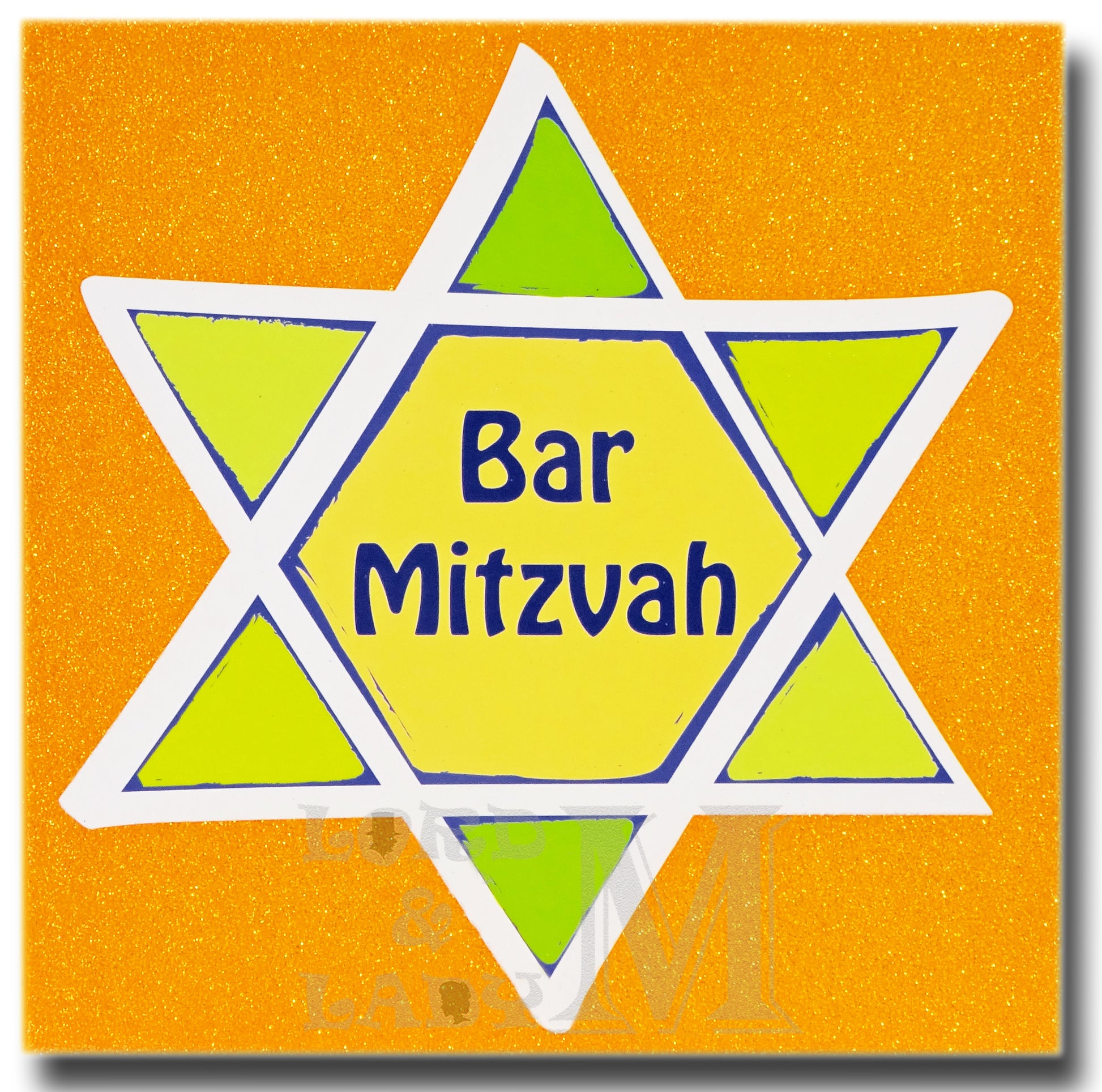 15cm Square - Bar Mitzvah - Orange & Green - BGC
