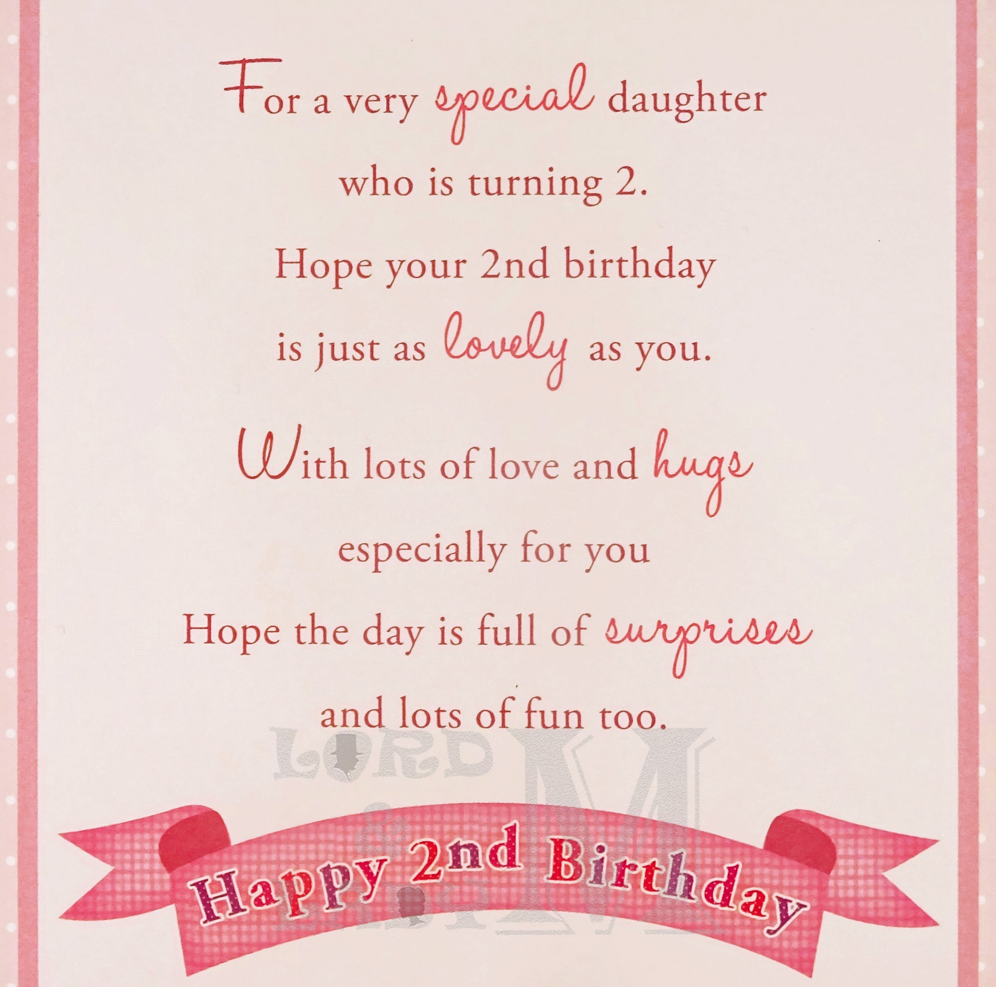 23cm - Happy Birthday Daughter Today You're 2 - E