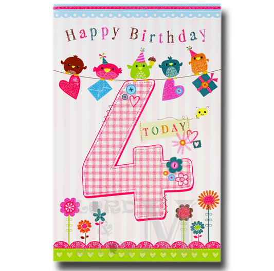 27cm - Happy Birthday 4 Today - Birds - LgeLet - E