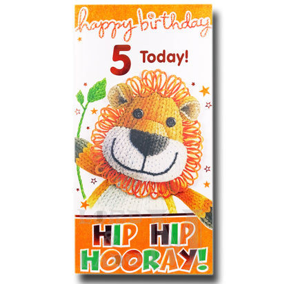 23cm - Happy Birthday 5 Today! - Knitted Lion - BG