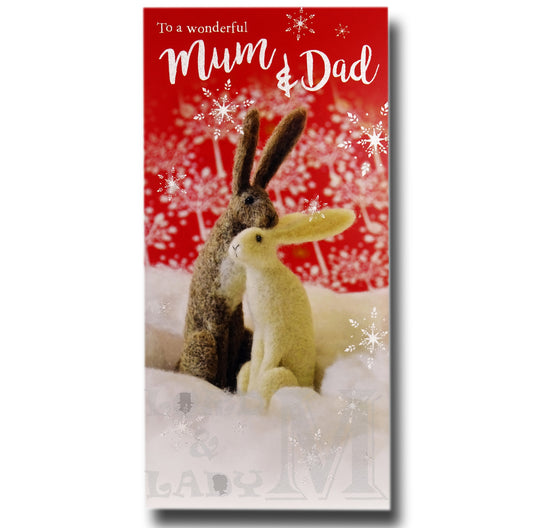 23cm - To A Wonderful Mum & Dad - Felt Hares - OH