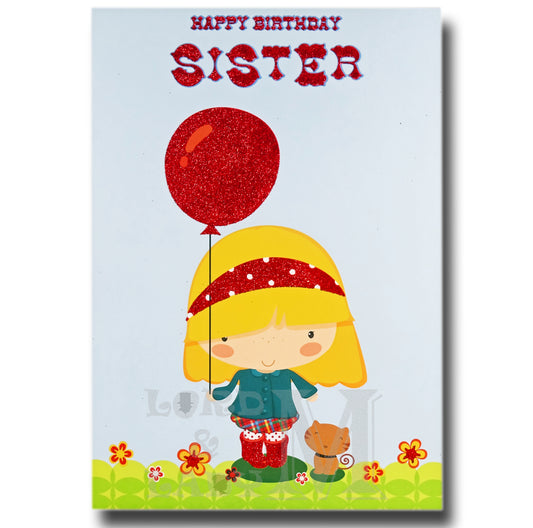 24cm - Happy Birthday Sister - Girl - Lge Let - E