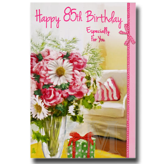 19cm - Happy 85th Birthday - Pink Flower - GH