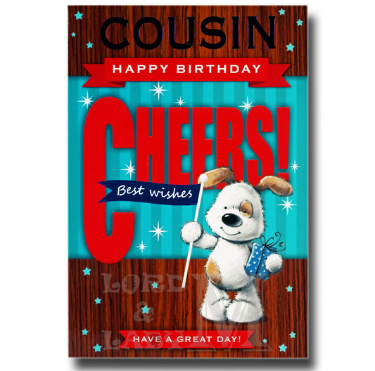 20cm - Cousin Happy Birthday Cheers Best - Dog - E