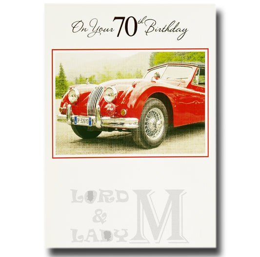 19cm - On Your 70th Birthday - Red Classic Car - E