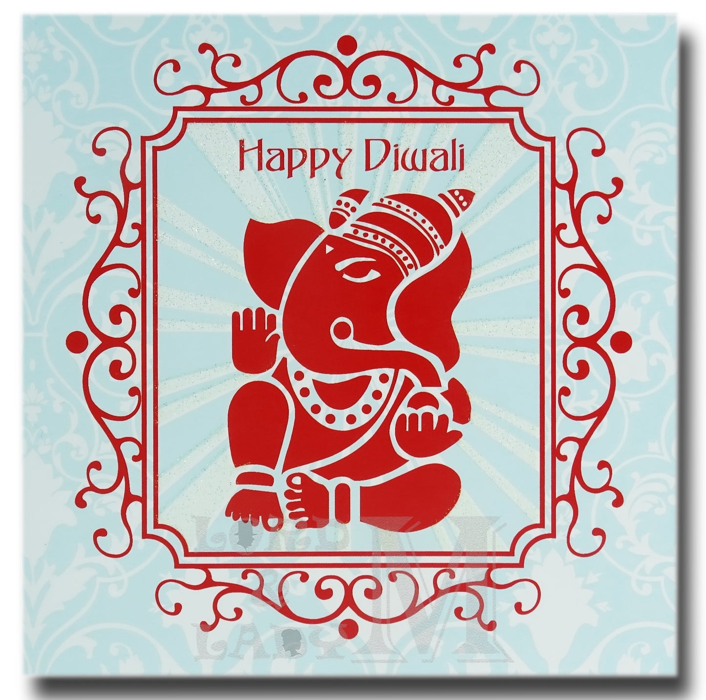15cm - Happy Diwali - Square Ganesha Blue Red - DV
