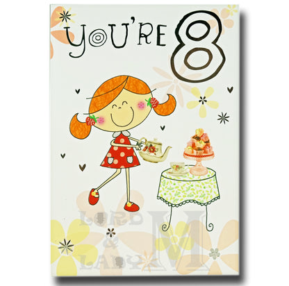 19cm - You're 8 - Girl Teapot Teacup Cakes - E