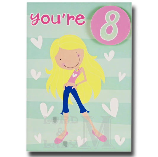 19cm - You're 8 - Girl Pink Badge - Lge Let - E