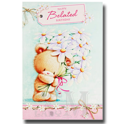 20cm - Happy Belated Birthday - Bear Flowers - E