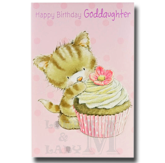 23cm - Happy Birthday Goddaughter - Cat Cake - E