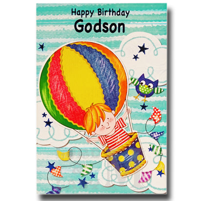 19cm - Happy Birthday Godson - Balloon Owl - E