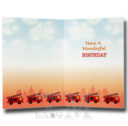 19cm - Happy Birthday 3 Today - Fire Engine - E