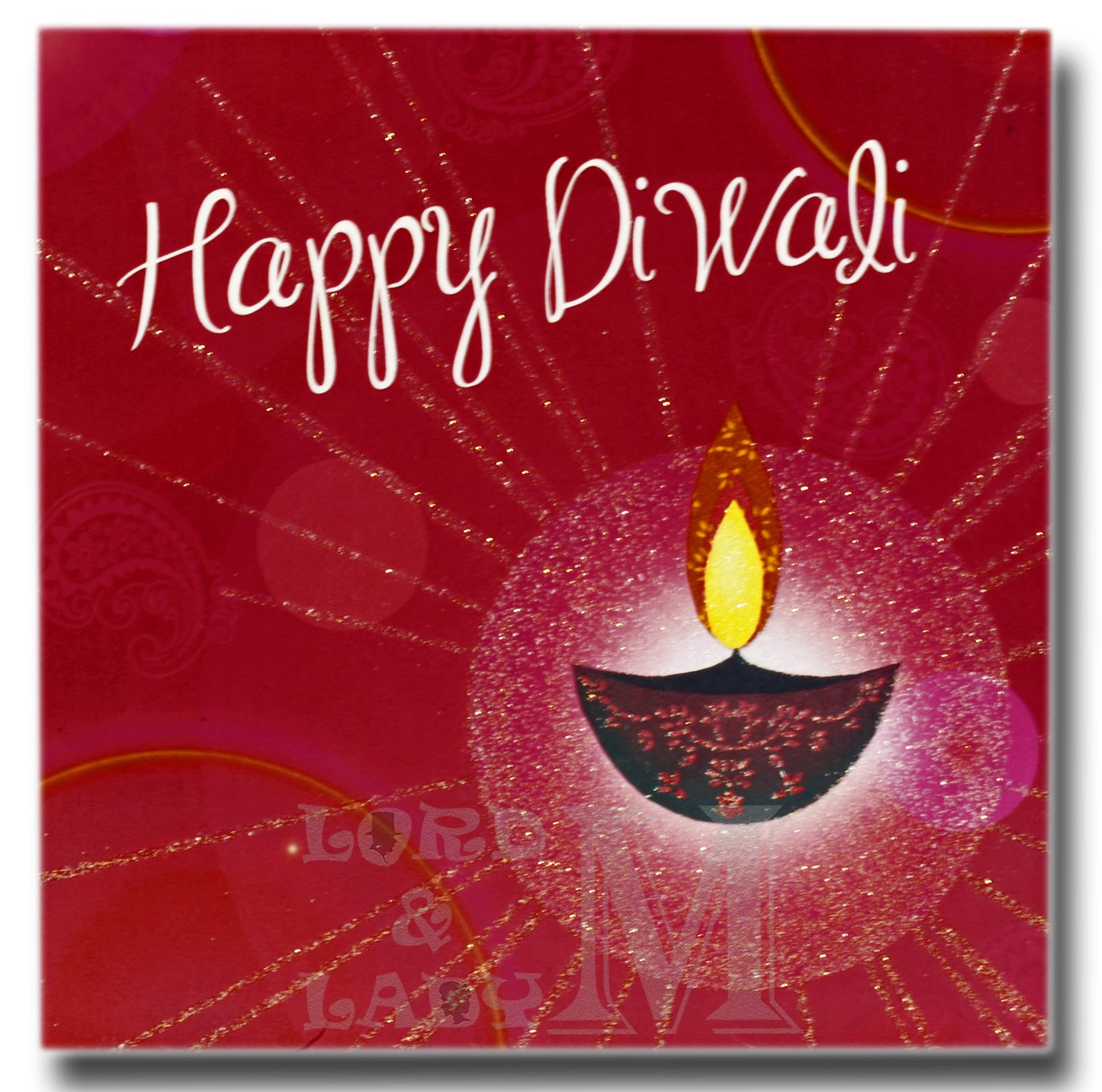 15cm - Happy Diwali - Red Square SIngle Lamp - DV