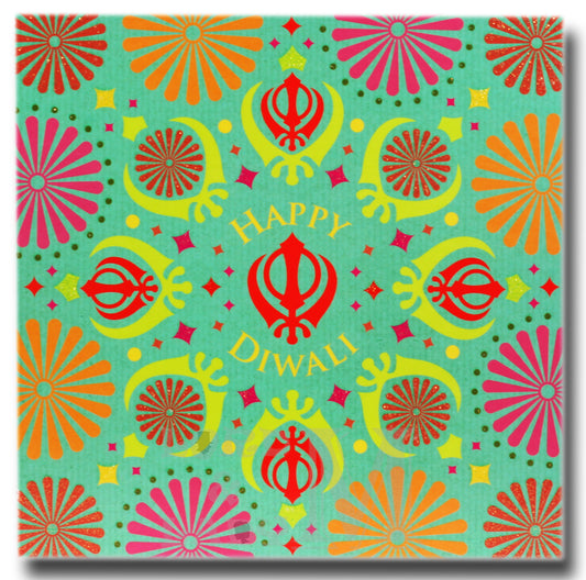 15cm - Happy Diwali - Sikh Green Square - DV