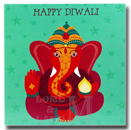 15cm - Happy Diwali - Green Square Ganesha - DV