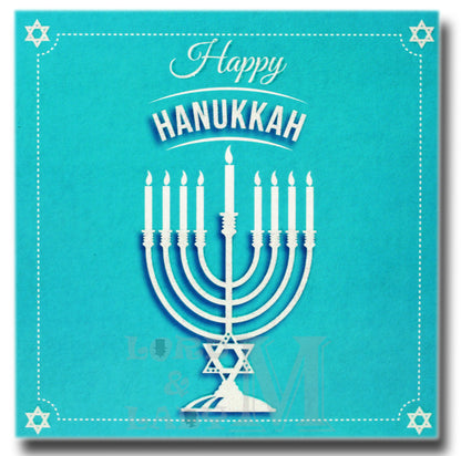 15cm - Happy Hanukkah - Menorah Blue - DV