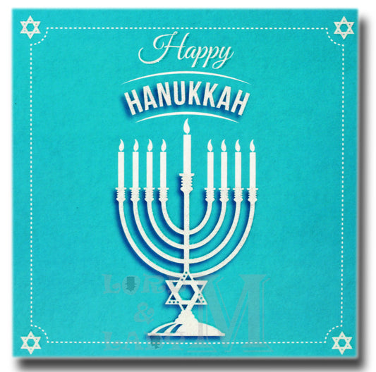 15cm - Happy Hanukkah - Menorah Blue - DV