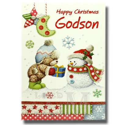 19cm - Happy Christmas Godson - Bear Snowman - BGC