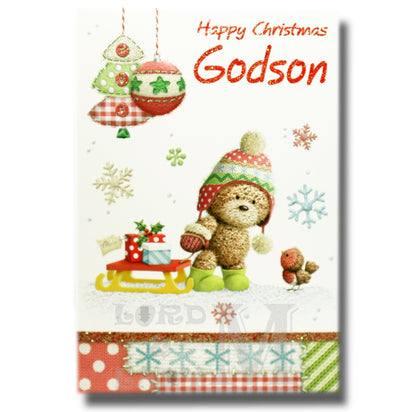 19cm - Happy Christmas Godson - Bear Sledge - BGC