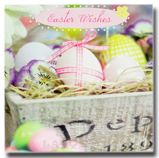 13cm - Easter Wishes - Eggs In Wooden Box