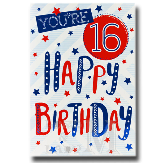 19cm - You're 16 Happy Birthday - Blue Red - BG