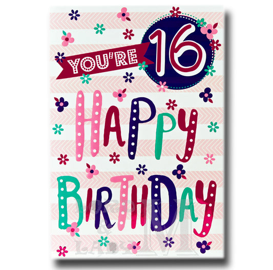 19cm - You're 16 Happy Birthday - Pink Purple - BG